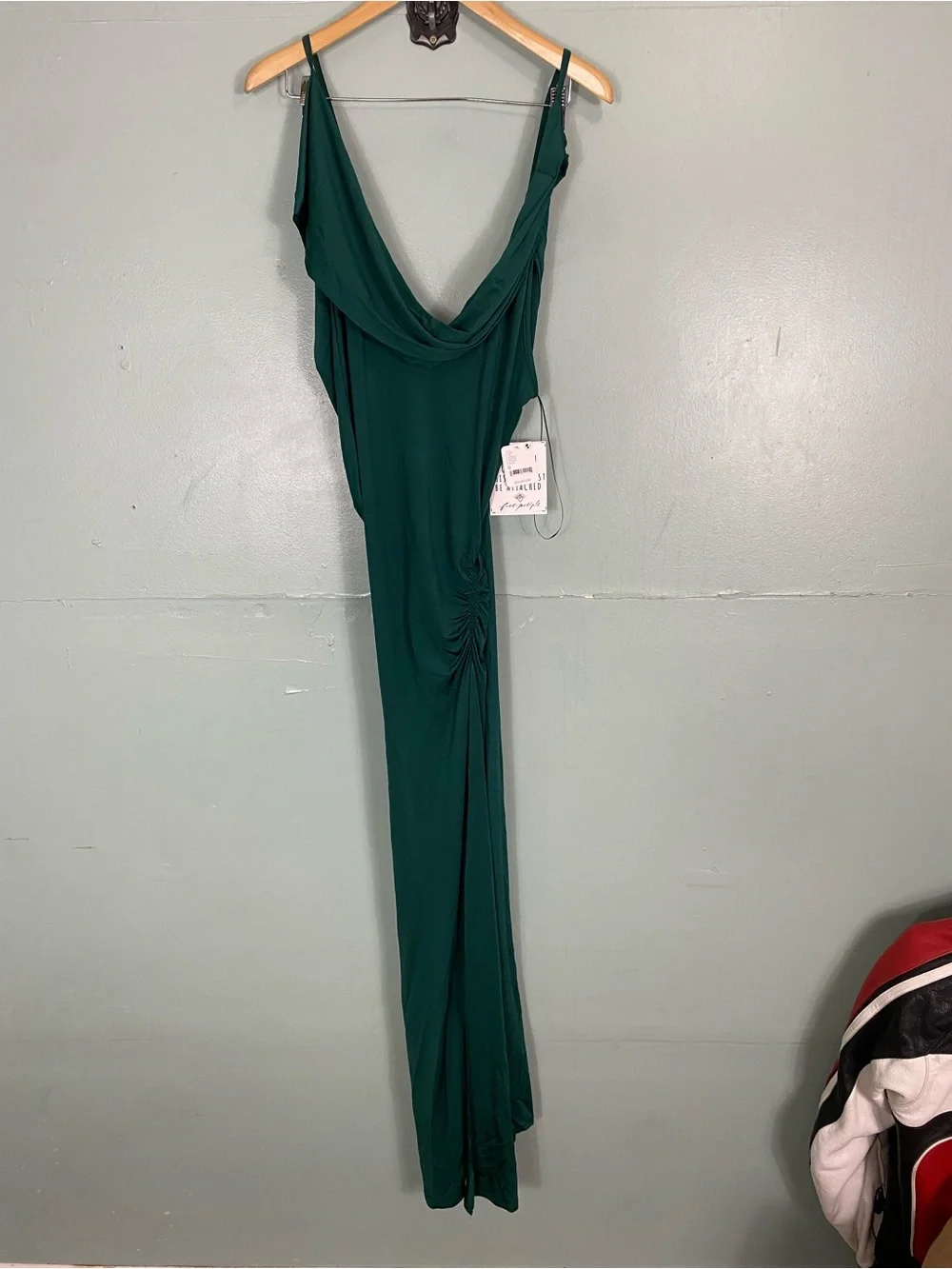 Free People‎ Roxanne Dress Stretchy Slouchy Lagenlook Emerald Green Medium